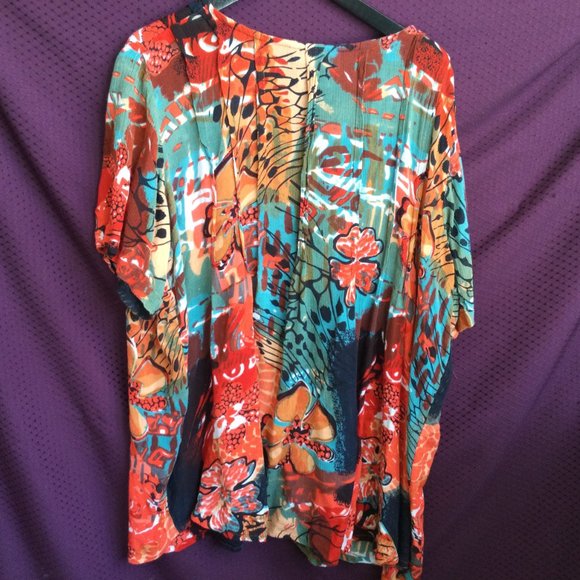 Roaman’s 16W Tropical Vacation Short Sleeve Button Up Top Tunic - Picture 5 of 11